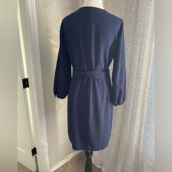GUC J. Crew Navy Wrap Dress. SZ 2 Small lined midi dress Work Date - Picture 3 of 6